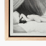 Nude Reclining on Curtained Bed - Adam Buck Art Print / Canvas Black-and-white Figure Framed Light Wood Spine’s Long Furrow, Caught,