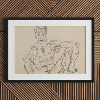 Autorretrato desnudo - Egon Schiele impresión de bellas artes / Lienzo, 30x20’’ / 76x51cm / Marco negro / Paspartú, pósteres, impresiones y obra visual,