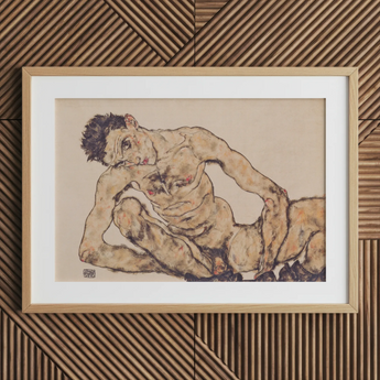 Autoportrait nu - Tirage d’art d’Egon Schiele / Toile, 30x20’’ / 76x51cm / Cadre naturel / Marie-louise, Posters Prints & Visual Artwork,