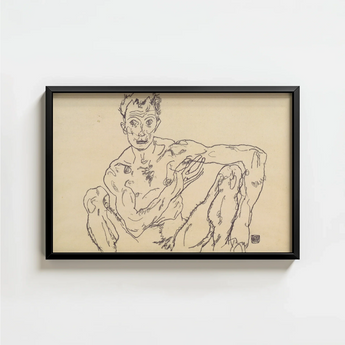 Black-framed Artwork Sketch Nude Figure Expressive Gestural Lines Egon Schiele’s, Self-portrait Hisses, Fine Art Print