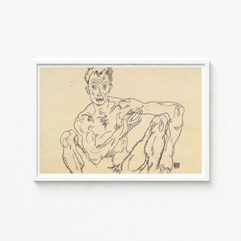 Framed Line Nude Male Figure Expressive Sketchy Style Egon Schiele’s, Self-portrait Hisses, Fine Art Print