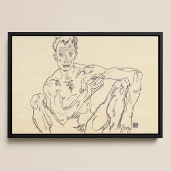 Autorretrato desnudo - Egon Schiele impresión de bellas artes / Lienzo, 17x12’’ / A3 / Marco negro, pósteres, impresiones y obra visual, Toby Leon