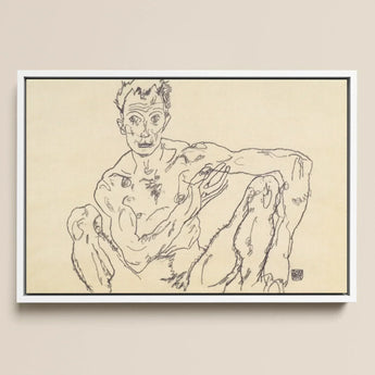 Nude Self Portrait - Egon Schiele Fine Art Print / Canvas Framed Line Male Figure Expressive Sketchy Style Schiele’s, Self-portrait Hisses,