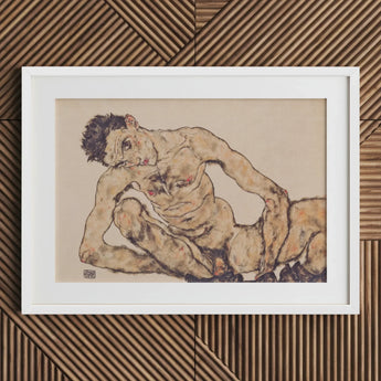Nude Self Portrait - Egon Schiele Fine Art Print / Canvas White Framed Sketch Male Figure Dark Hair Schiele’s, Self-portrait, Prints