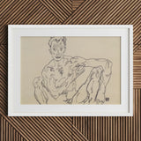 Nude Self Portrait - Egon Schiele Fine Art Print / Canvas White Framed Sketch Muscular Man Schiele’s, Self-portrait Hisses, Prints