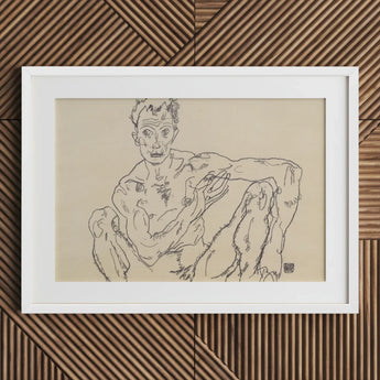 Nude Self Portrait - Egon Schiele Fine Art Print / Canvas White Framed Sketch Muscular Man Schiele’s, Self-portrait Hisses, Prints
