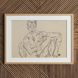 Nude Self Portrait - Egon Schiele Fine Art Print / Canvas Wooden Framed Sketch Male Figure Cream-colored Paper Schiele’s, Self-portrait