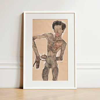Nude Self-portrait Grimacing - Egon Schiele Art Print / Canvas, 12x18’’ / 31x46cm / White Frame / Matboard, Posters Prints & Visual