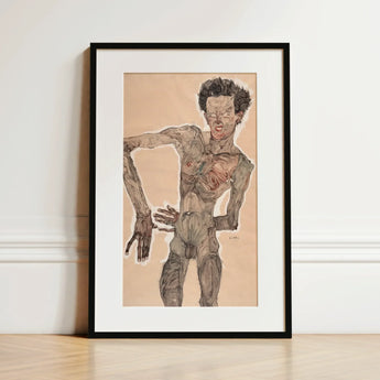 Nude Self-portrait Grimacing - Egon Schiele Art Print / Canvas, Egon Schiele Art Print, Egon Schiele, Austrian Winter