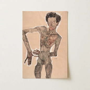 Nude Self-portrait Grimacing - Egon Schiele Art Print / Canvas, Egon Schiele Art Print, Egon Schiele, Austrian Winter