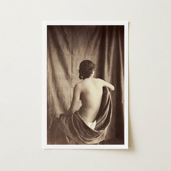 Nude Study - Jean Louis Marie Eugene Durieu Art Print / Canvas Sepia-toned Framed Photograph Woman Draped Fabric Curtain Backdrop,