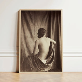 Nude Study - Jean Louis Marie Eugene Durieu Art Print / Canvas Sepia-toned Framed Photograph Woman Draped Fabric Curtain, Captivating Prints