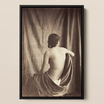 Nude Study - Jean Louis Marie Eugene Durieu Art Print / Canvas Black-framed Sepia-toned Portrait Photograph Woman Draped Fabric Jean Louis