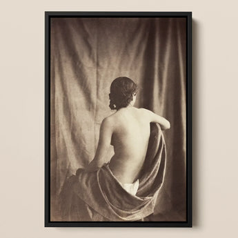 Nude Study - Jean Louis Marie Eugene Durieu Art Print / Canvas Black-framed Sepia-toned Portrait Photograph Woman Draped Fabric,