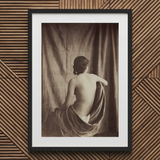 Nude Study - Jean Louis Marie Eugene Durieu Art Print / Canvas Black-framed White-matted Sepia-toned Photographic Print Woman Draped Fabric