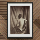 Nude Study - Jean Louis Marie Eugene Durieu Art Print / Canvas Black-framed White-matted Sepia-toned Photographic Woman Draped Fabric,