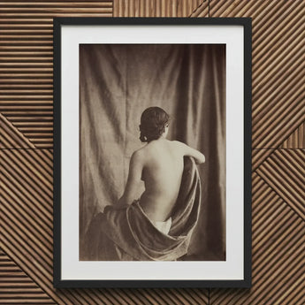 Nude Study - Jean Louis Marie Eugene Durieu Art Print / Canvas Black-framed White-matted Sepia-toned Photographic Woman Draped Fabric,