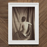 Nude Study - Jean Louis Marie Eugene Durieu Art Print / Canvas Framed Black-and-white Photograph Woman Draped Fabric Encased Simple,