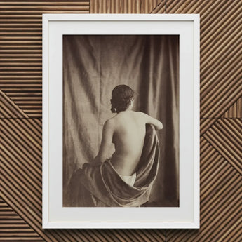 Nude Study - Jean Louis Marie Eugene Durieu Art Print / Canvas Framed Black-and-white Photograph Woman Draped Fabric Encased Simple,