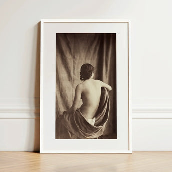 Nude Study - Jean Louis Marie Eugene Durieu Art Print / Canvas Framed Black-and-white Photograph Woman Profile Draped Fabric Jean Louis