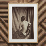 Nude Study - Jean Louis Marie Eugene Durieu Art Print / Canvas Sepia-toned Framed Photograph Woman Draped Fabric Curtain Backdrop,