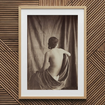 Nude Study - Jean Louis Marie Eugene Durieu Art Print / Canvas Sepia-toned Framed Photograph Woman Draped Fabric Curtain Backdrop,