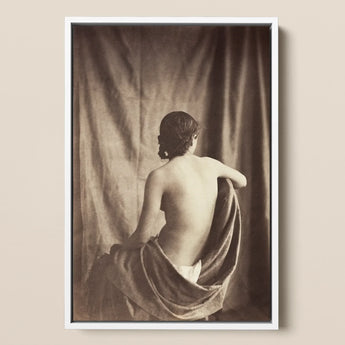 Nude Study - Jean Louis Marie Eugene Durieu Art Print / Canvas Sepia-toned Framed Photograph Woman Draped Fabric Curtain Backdrop Jean