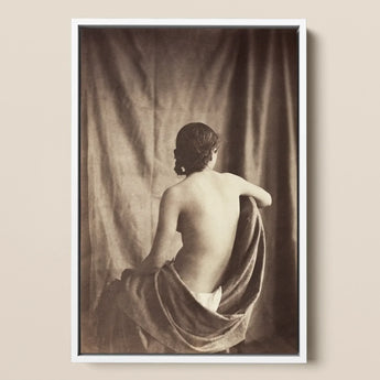 Nude Study - Jean Louis Marie Eugene Durieu Art Print / Canvas Sepia-toned Framed Photograph Woman Draped Fabric Curtain Backdrop,