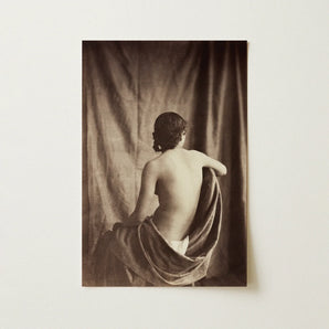 Nude Study - Jean Louis Marie Eugene Durieu Art Print / Canvas Sepia-toned Photographic Print Nude Woman Draped Textured Fabric Jean Louis
