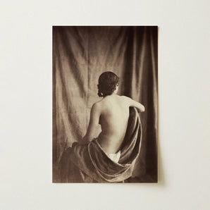 Nude Study - Jean Louis Marie Eugene Durieu Art Print / Canvas Sepia-toned Photographic Woman Draped Textured Fabric, Captivating Prints