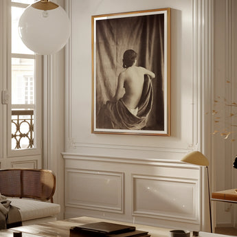 Nude Study - Jean Louis Marie Eugene Durieu Art Print, Framed Black White Photograph Nude Draped Fabric