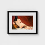 Nude Study of a Reclining Woman - William Etty Art Print / Canvas, Dark Hair Spilling, Yellow Casket Dressed, Rose Madder Marry, Vermillion