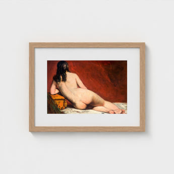 Nude Study of a Reclining Woman - William Etty Art Print / Canvas, Dark Hair Spilling, Yellow Casket Dressed, Rose Madder Marry, Vermillion