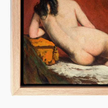 Nude Study of a Reclining Woman - William Etty Art Print / Canvas Framed Reproduction Classical Painting Figure Ornate Golden, Dark Hair