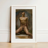 Nude Study of Thomas e Mckeller - John Singer Sargent Art Print / Canvas Framed Painting Male Figure Defined Musculature Rendered Kneels,
