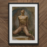 Nude Study of Thomas e Mckeller - John Singer Sargent Art Print / Canvas Black-framed Artwork Classical Painting Male Figure Wings Kneels,