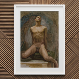 Nude Study of Thomas e Mckeller - John Singer Sargent Art Print / Canvas Framed Oil Painting Male Figure Wings Rendered Kneels, Inside,