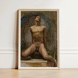 Nude Study of Thomas e Mckeller - John Singer Sargent Art Print / Canvas Framed Oil Painting Male Figure Wings Rendered Kneels, Inside,