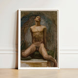 Nude Study of Thomas e Mckeller - John Singer Sargent Art Print / Canvas Framed Painting Male Figure Wings Rendered Earthy Kneels, Inside,