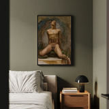 Nude Study of Thomas e Mckeller - John Singer Sargent Art Print / Canvas Framed Painting Male Figure Seated Pose Rendered Kneels, Inside,