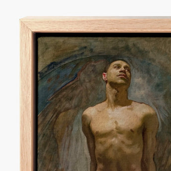 Nude Study of Thomas e Mckeller - John Singer Sargent Art Print / Canvas Framed Painting Male Figure Wings Rendered Earthy Kneels, Inside,