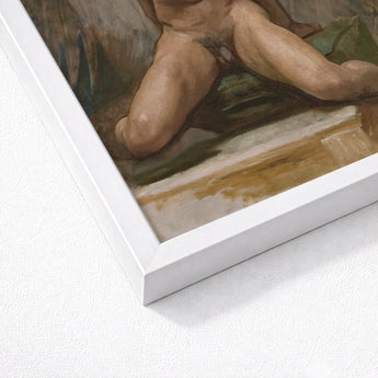 Nude Study of Thomas e Mckeller - John Singer Sargent Art Print / Canvas White Framed Classical Painting Figures Kneels, Inside, Fine Arts
