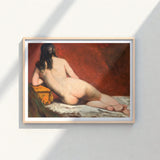 Framed Reproduction Classical Nude Painting Soft Brushstrokes Warm William Etty, Reclining Woman, Dark Hair Spilling, Yellow Casket