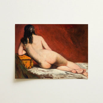 Nude Study of a Reclining Woman - William Etty Art Print / Canvas Classical Oil Painting Dark Hair White, Spilling, Yellow Casket Dressed,