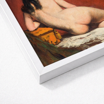 White-framed Reproduction Classical Nude Painting William Etty, Reclining Woman, Dark Hair Spilling, Yellow Casket Dressed, Rose Madder