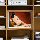 Nude Study of a Reclining Woman - William Etty Art Print / Canvas Framed Painting White Surface Deep Red, Dark Hair Spilling, Yellow Casket