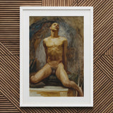 Nude Study of Thomas e Mckeller - John Singer Sargent Art Print / Canvas Framed Oil Painting Male Figure Wings Rendered Kneels, Inside,