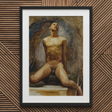 Nude Study of Thomas e Mckeller - John Singer Sargent Art Print / Canvas Framed Painting Male Figure Wings Rendered Warm Kneels, Inside,