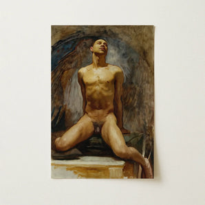 Nude Study of Thomas e Mckeller - John Singer Sargent Art Print / Canvas, Thomas Mckeller Kneels, Mckeller Kneels Inside, Fine Arts Mural,