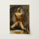 Nude Study of Thomas e Mckeller - John Singer Sargent Art Print / Canvas Rectangular Oil Painting Male Figure Detailed Musculature Kneels,